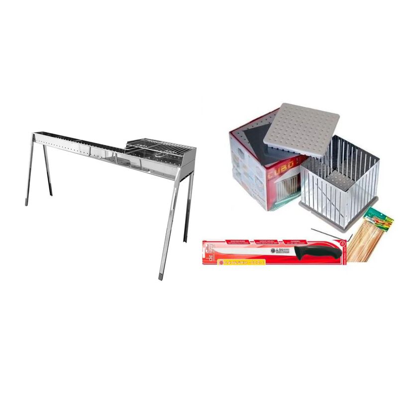 Lisa Made in Italy XXL Milano Arrosticini / Speducci BBQ & Grill (100+40cm) - Ultimate Kit Including the Grill, Knife, Cubo Maker and 100 Skewers