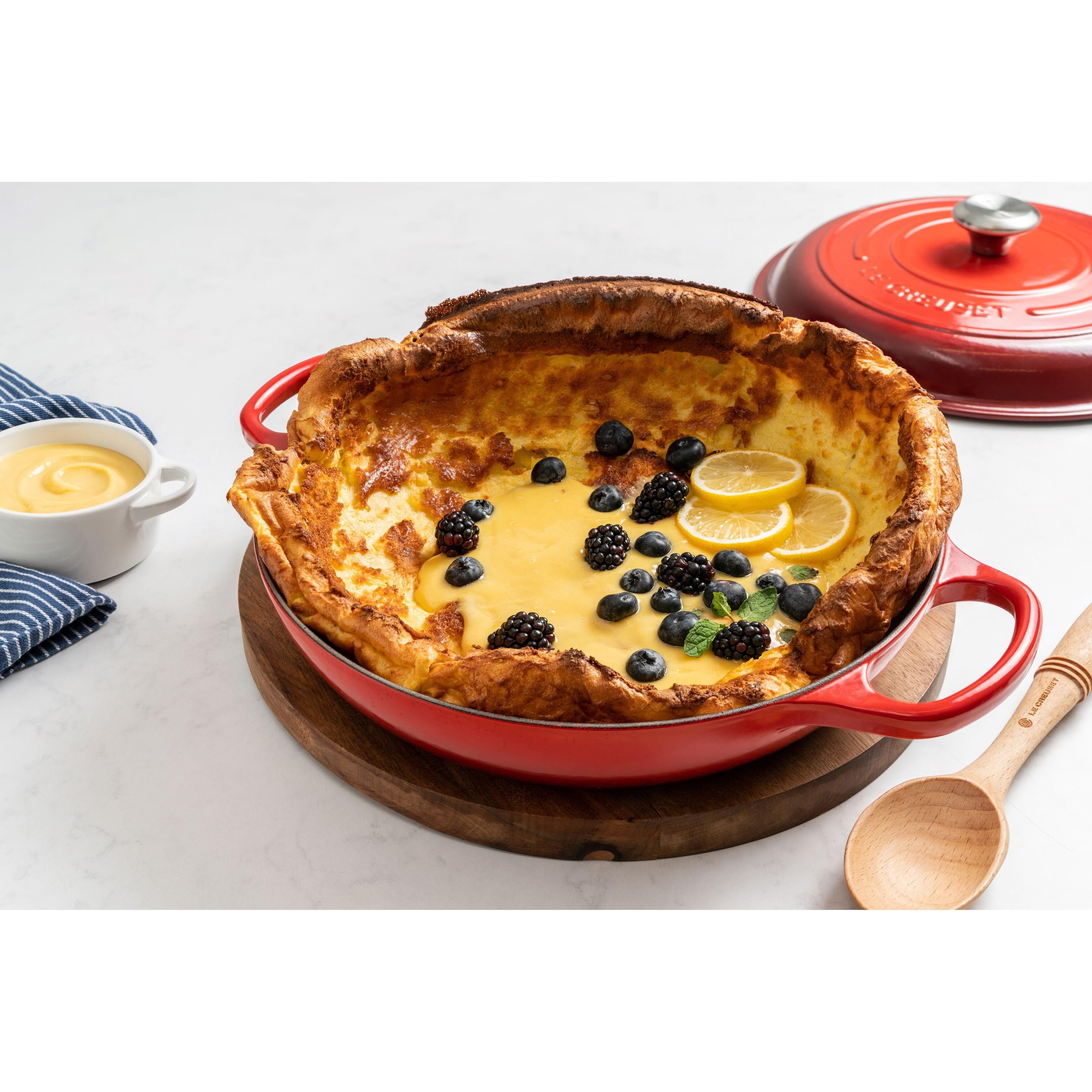 Le Creuset 3.5L Cherry Red / Cerise Shallow Braiser (30 cm) Berries and Lemons