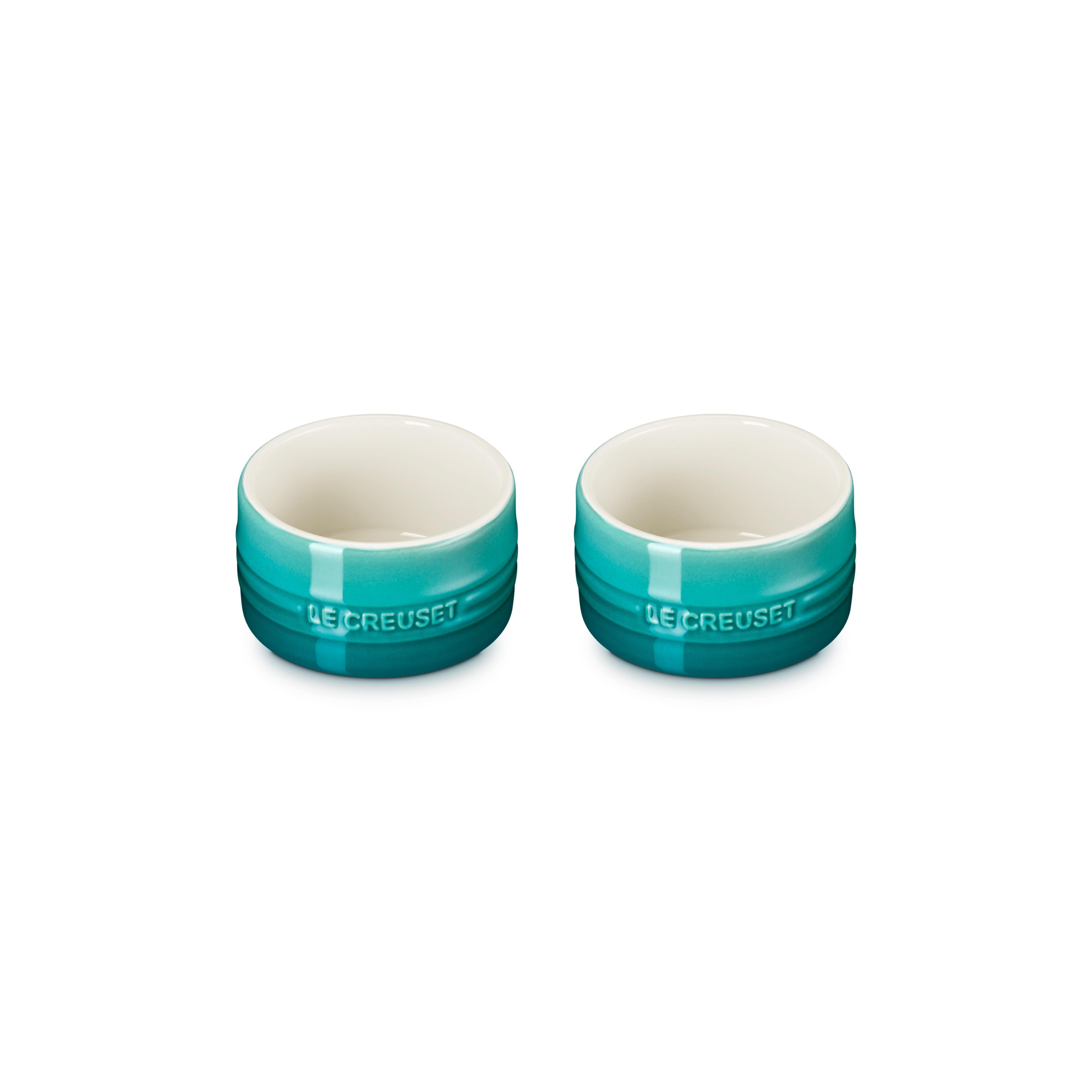 Le Creuset Stackable Ramekins Stoneware Bleu Riviera Set of 2 Vibrant blue