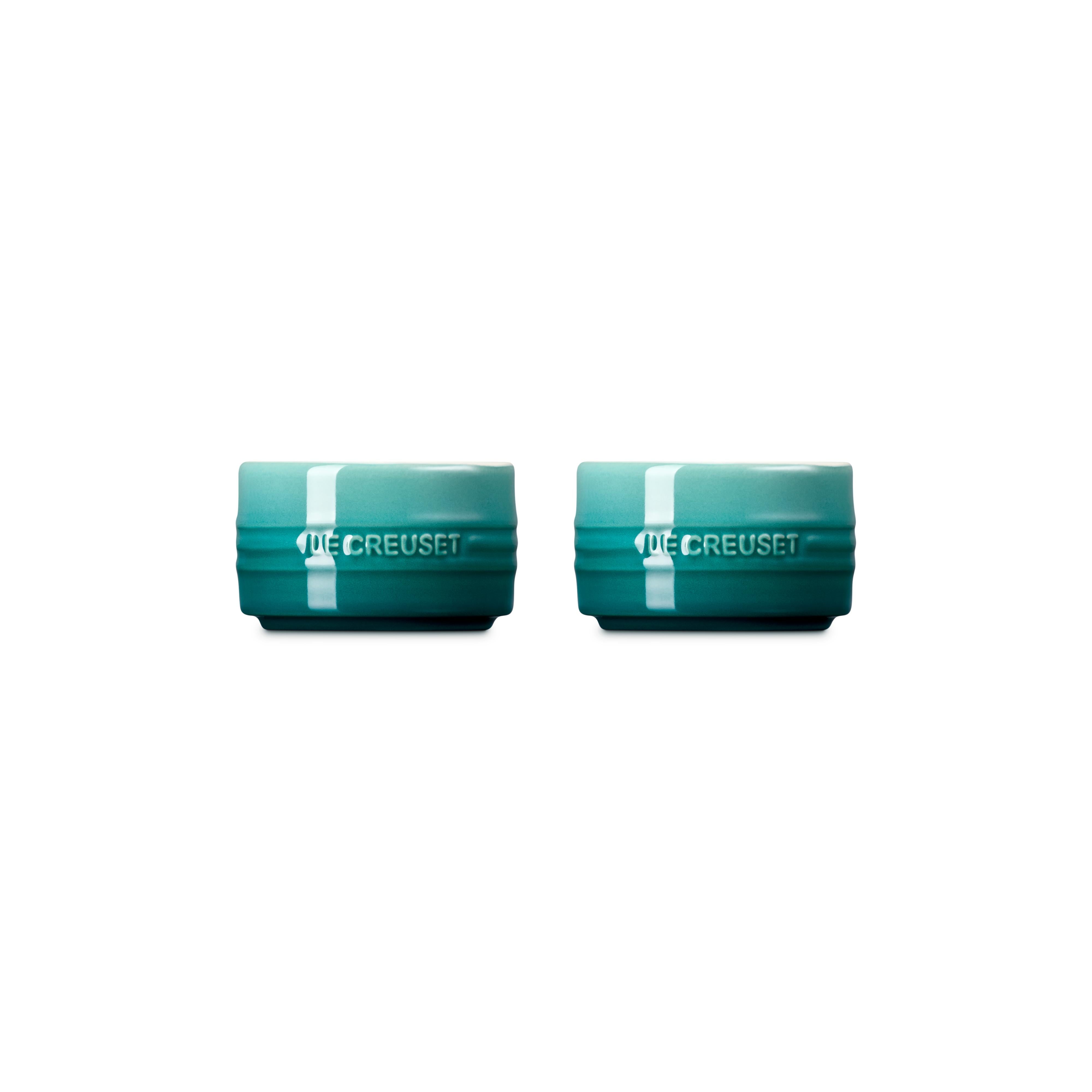 Le Creuset Stackable Ramekins Stoneware Bleu Riviera Set of 2 Side