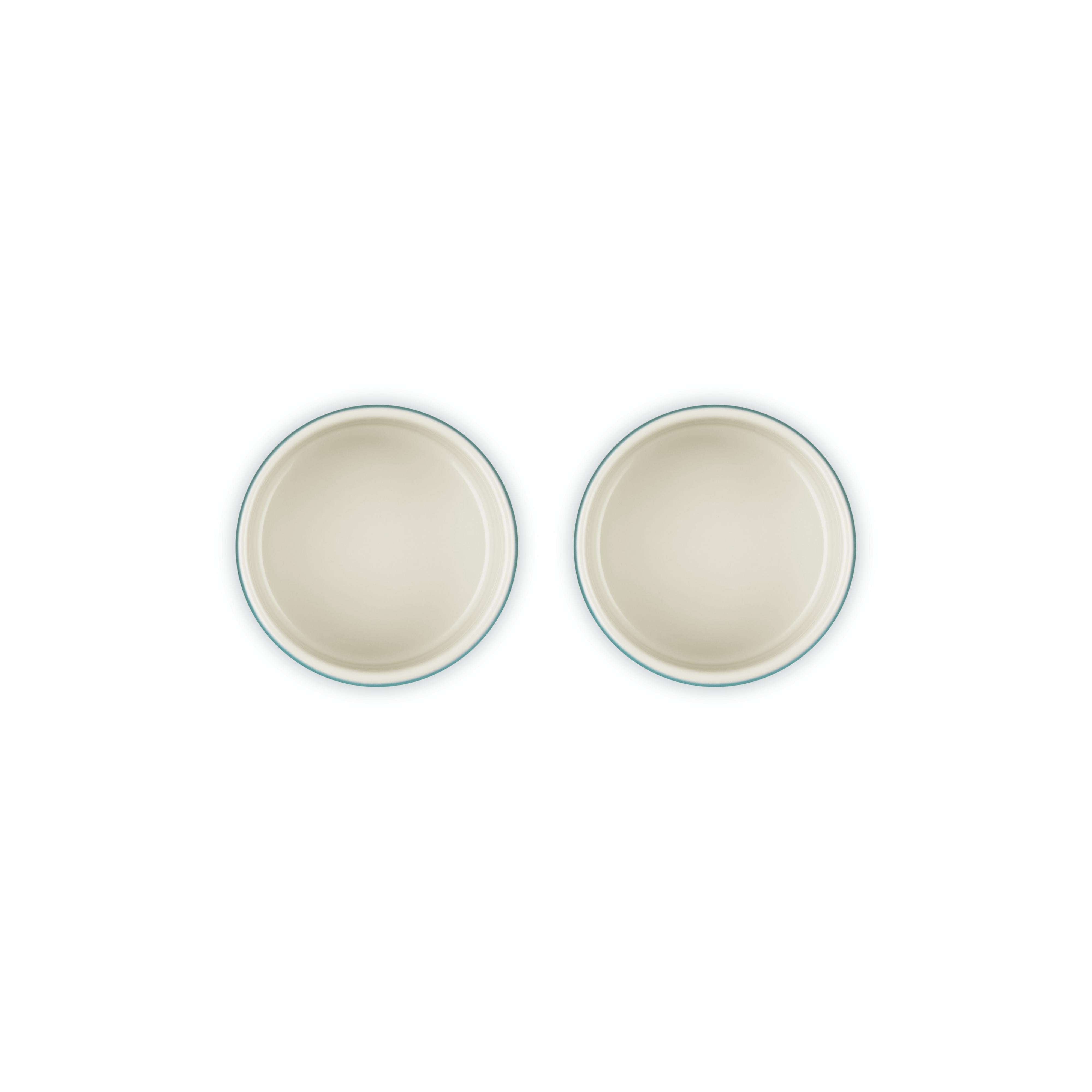 Le Creuset Stackable Ramekins Stoneware Bleu Riviera Set of 2 interior