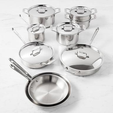 All-Clad 15 Piece D5 Polished Set - SD501015RR with Lids on