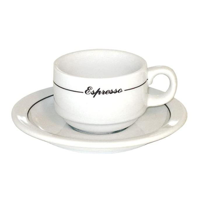 Armand Lebel 12 Piece Espresso Cup & Saucer Set - Short White w/ Line Design