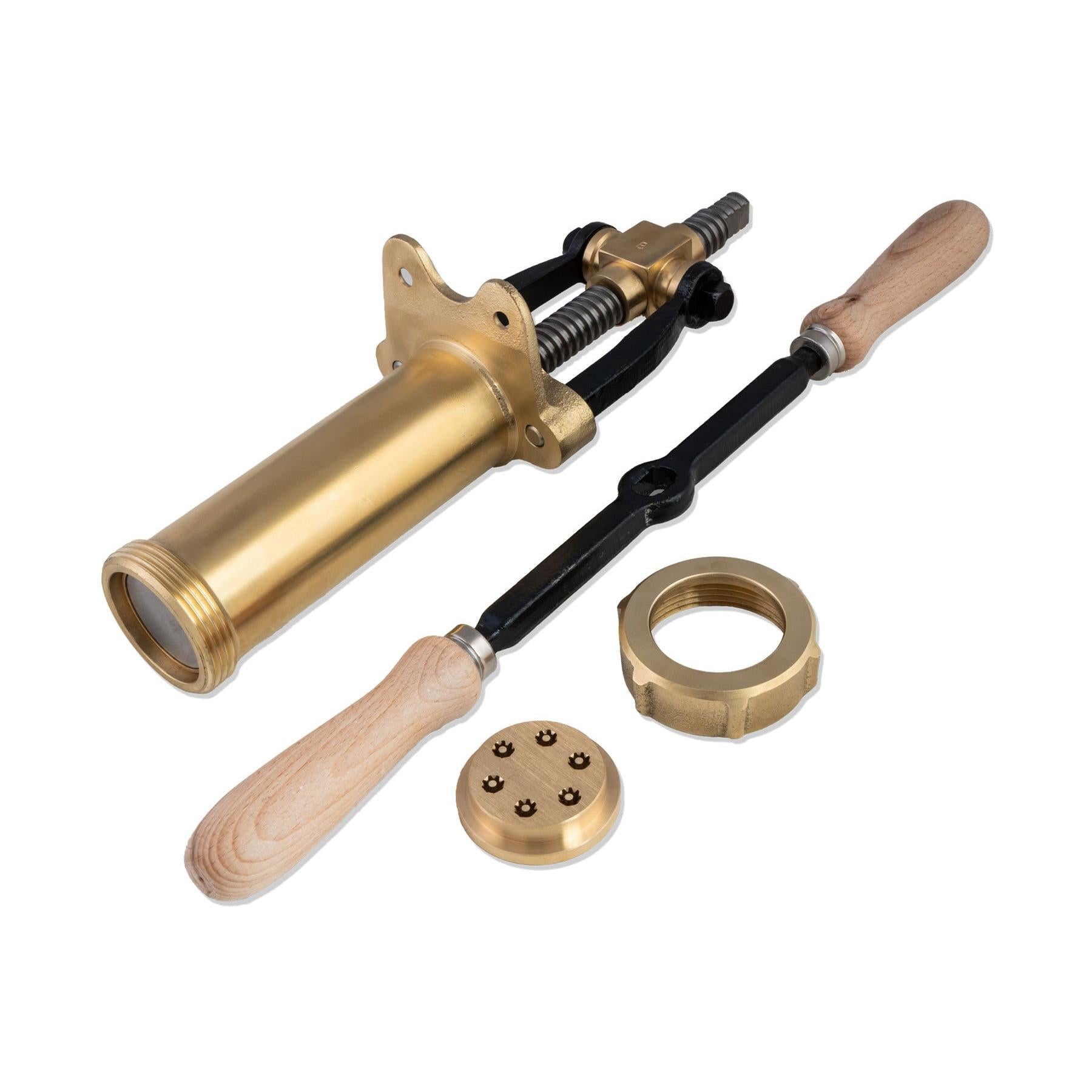 Bigolaro Premium Hand Pasta Extruder with Rigatoni and Spaghetti 2.5 mm Brass Dies Made in Italy with Rigatoni and Spaghetti