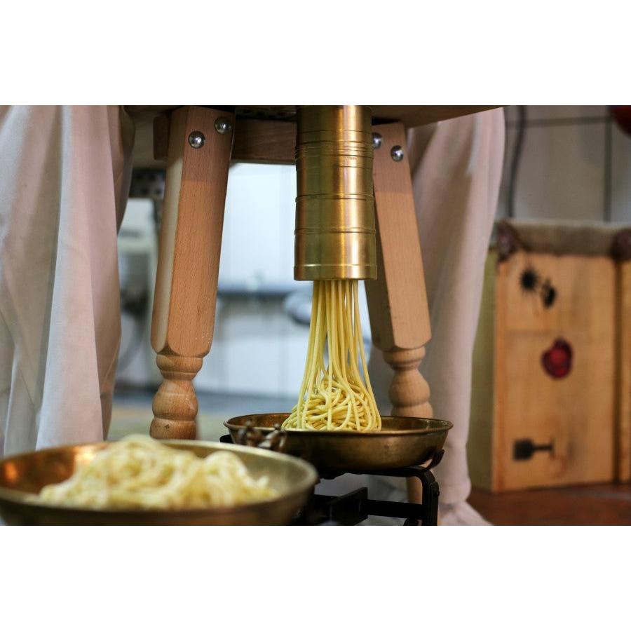 Bigolaro Premium Hand Pasta Extruder with Rigatoni and Spaghetti 2.5 mm Brass Dies Made in Italy Spaghetti