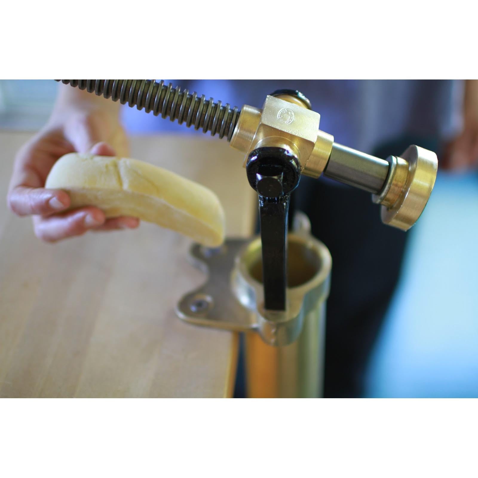 Bigolaro Premium Hand Pasta Extruder with Rigatoni and Spaghetti 2.5 mm Brass Dies Made in Italy Pasta Dough