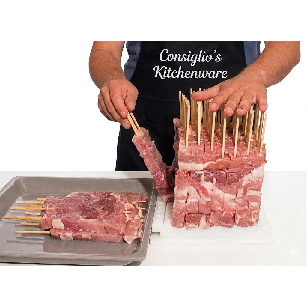 Crazy Souvle Premium Heavy Duty Souvlaki Kebab Maker - Makes 49 Skewers 150 grams per piece - 00037 - Made in Greece apron
