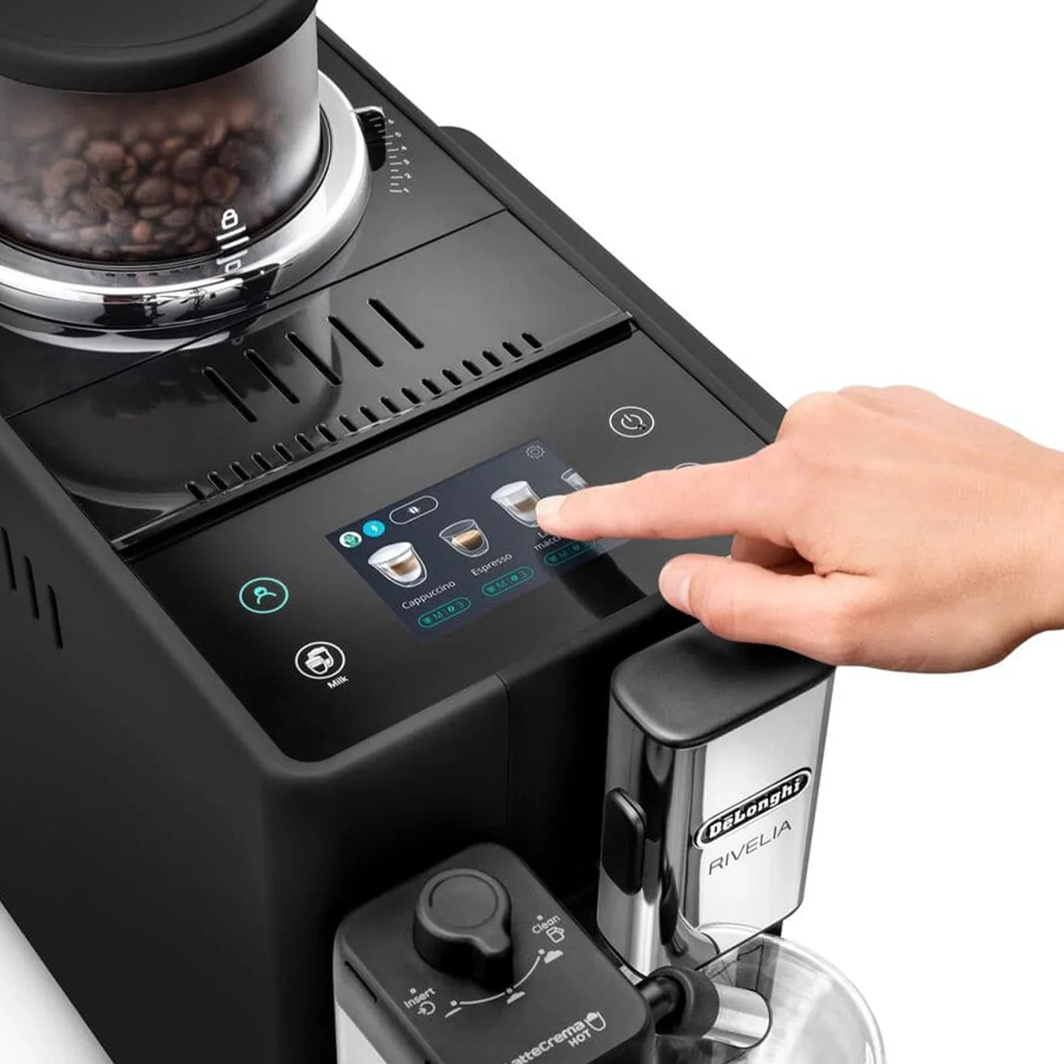DeLonghi Rivelia Onyx Black EXAM44055B Fully Automatic Espresso Machine top display screen