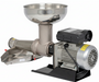 Stainless steel grinder with motor on a white background