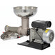 Stainless steel grinder with motor on a white background