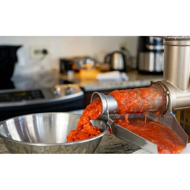 Fabio Leonardi Tomato Machine Processing Tomato Sauce and Separating the Skins.