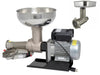 Stainless steel meat grinder on a white background