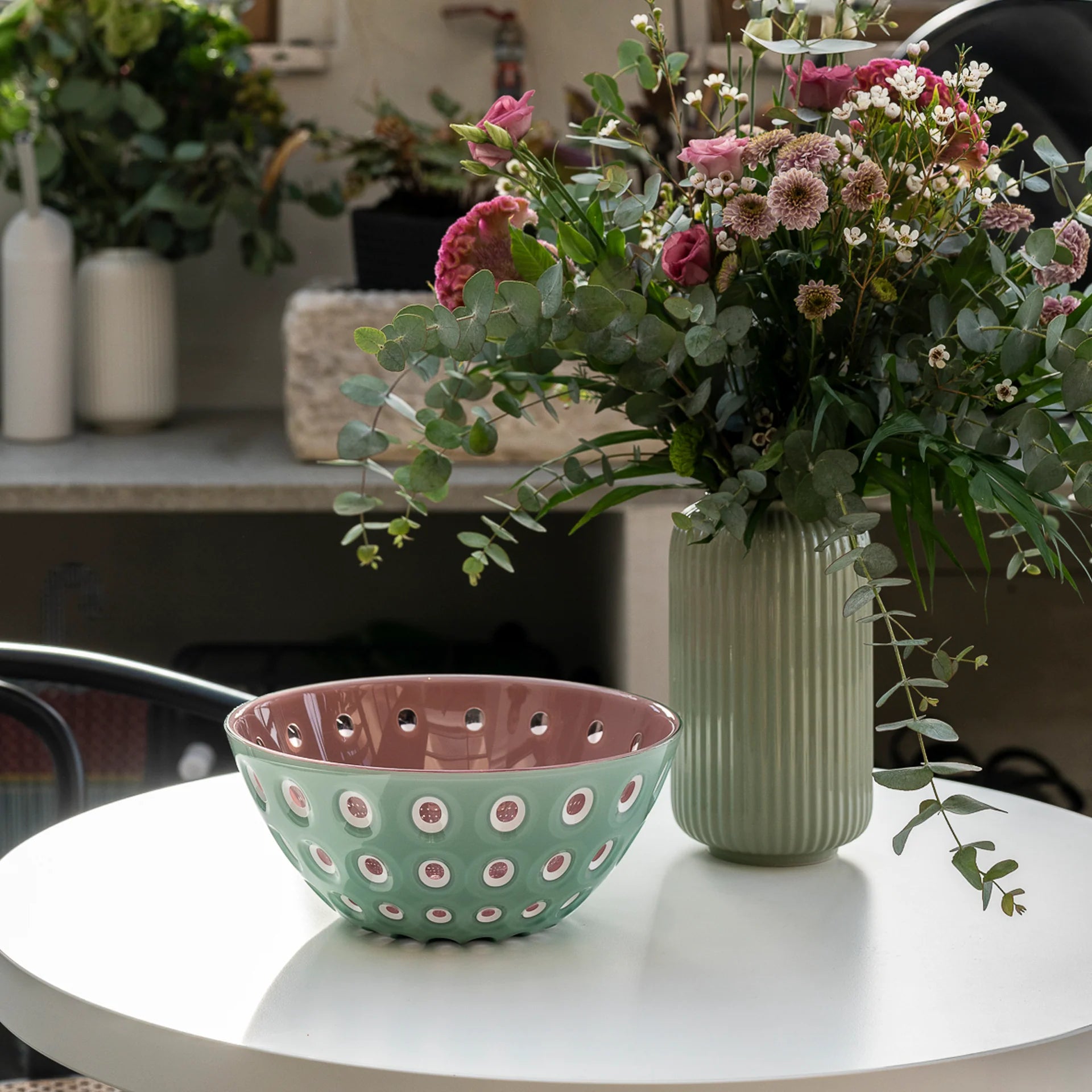 Guzzini Bowl Le Murrine Matcha Green and White 25 cm - Made in Italy Display