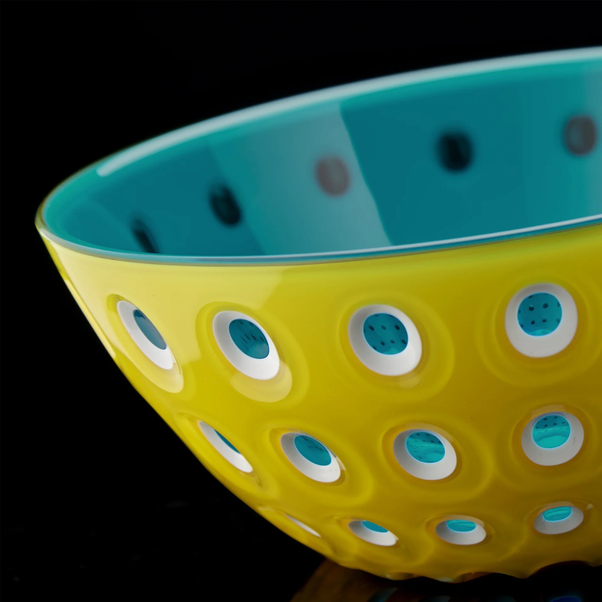 Guzzini Bowl Le Murrine Yellow Blue and White 25 cm - Made in Italy Black