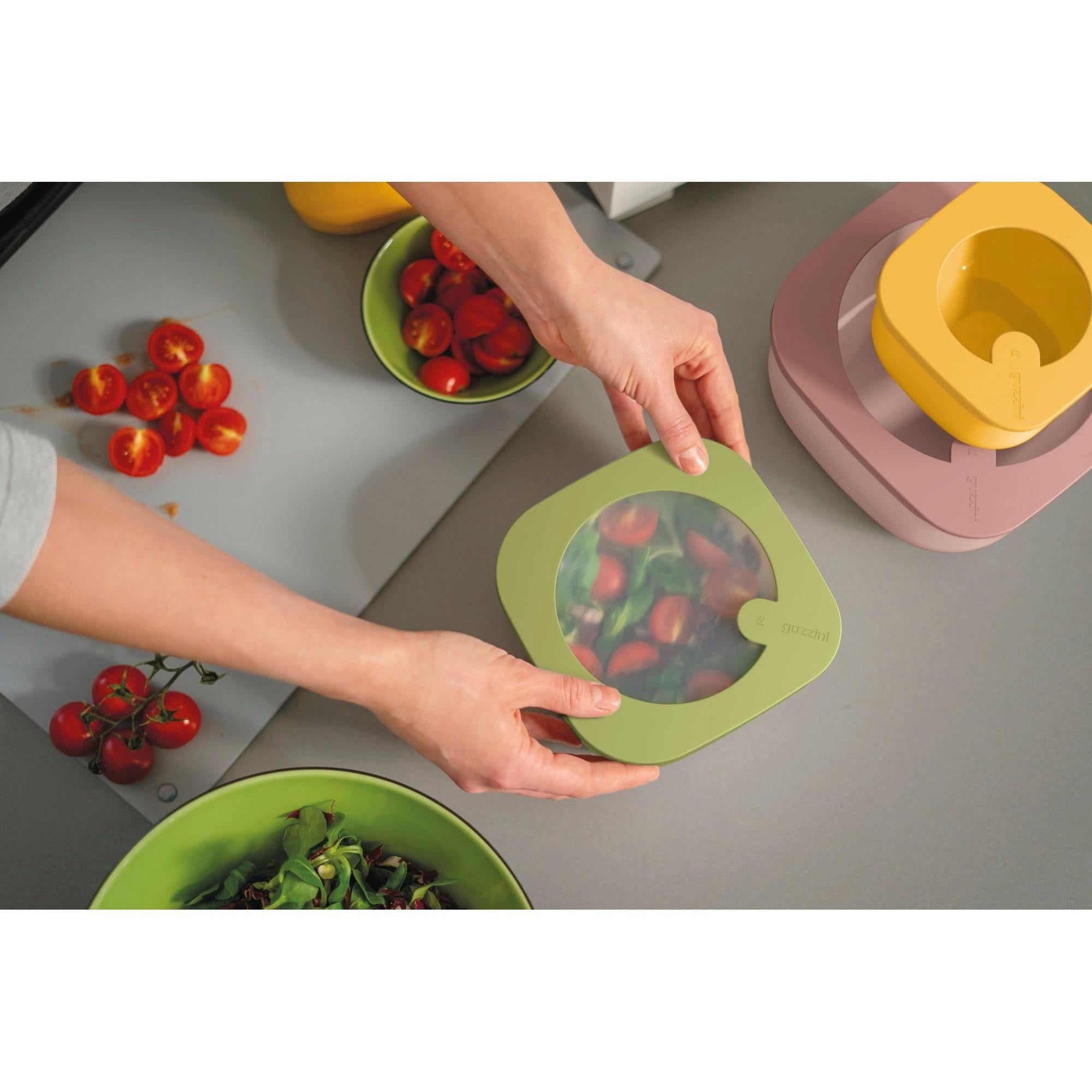 Guzzini Shallow Store and More Deep Food Storage Container Set of 3 - Made in Italy Tomatoes 