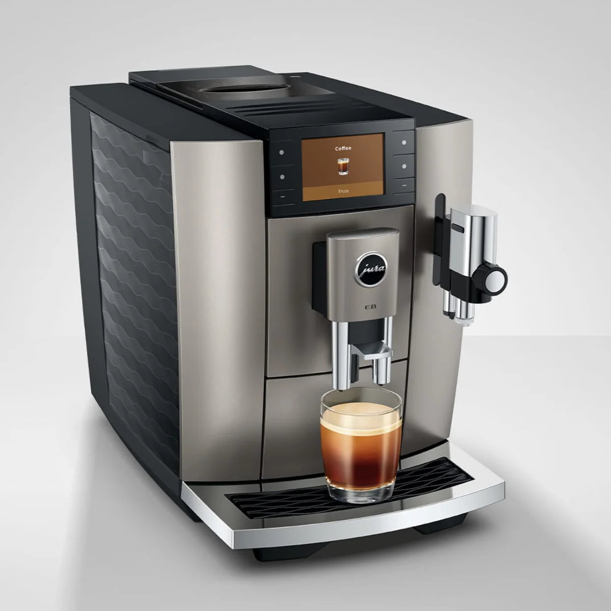 Jura E8 Midnight Silver Latest Model (NAD) #15722 (2026) Left Side