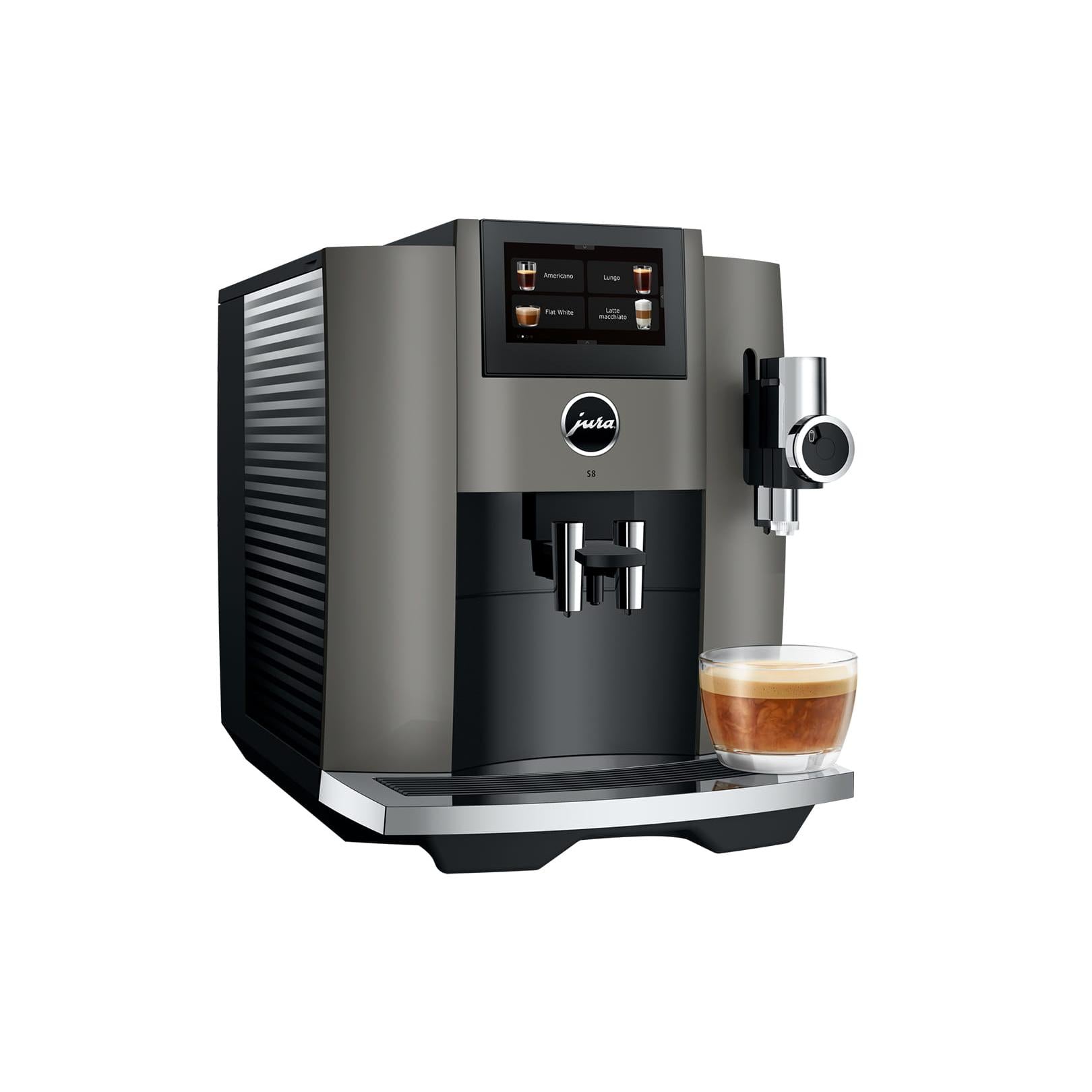 Jura S8 Dark Inox Espresso Machine Latest Model #15755 NAB Side