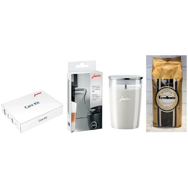 Jura Glass Milk Container, HP3 Milk Pipe, Care Kit, Aroma Eccellente 1KG Espresso Beans