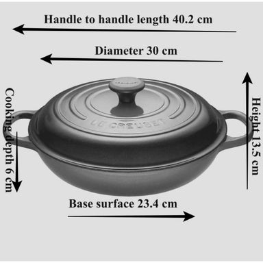 Le Creuset 3.5 L Agave Shallow Braiser (30 cm)  Dimensions