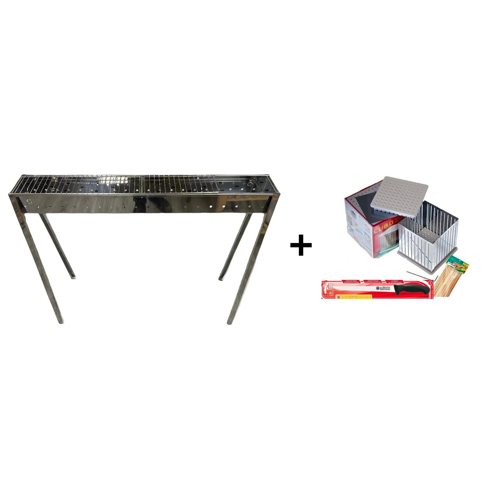 Lisa Large Milano Arrosticini / Speducci BBQ & Grill Ultimate Kit (100cm/39") -  Make Homemade Arrosticini Lamb Skewers Including the Grill, Knife, Cubo Maker and 100 Skewers