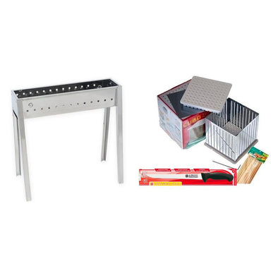 Lisa Small Milano Arrosticini / Speducci BBQ & Grill Ultimate Kit (50cm/19.7") - Make Homemade Arrosticini Lamb Skewers Including the Grill, Knife, Cubo Maker and 100 Skewers