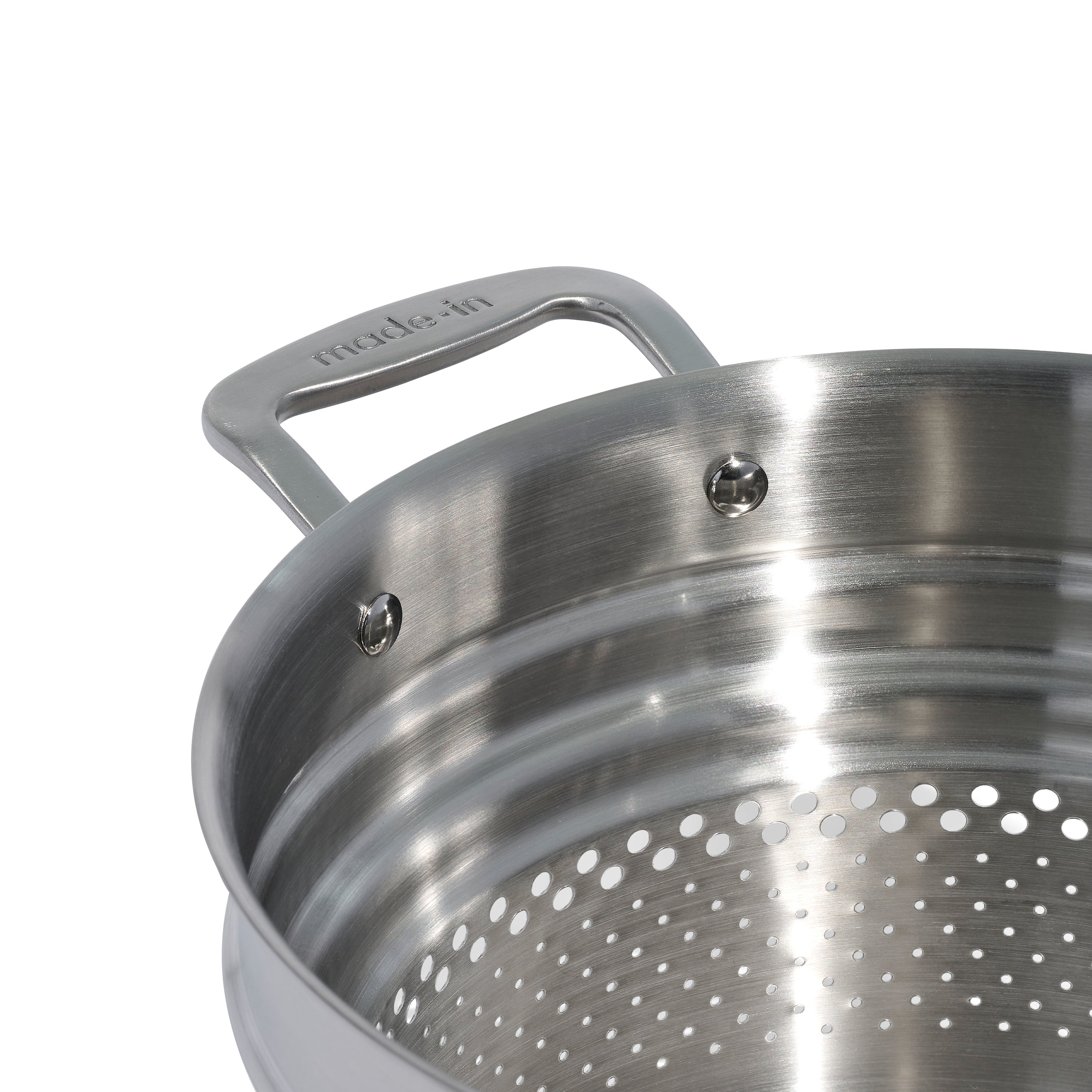 Made In Stainless Steel Clad Pasta Insert Side