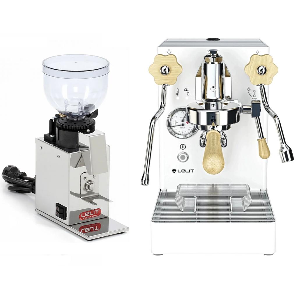 Lelit MARA PL62XCW Espresso Machine PID (Latest Version) White and Lelit Fred PL043MMI/1B80 Grinder