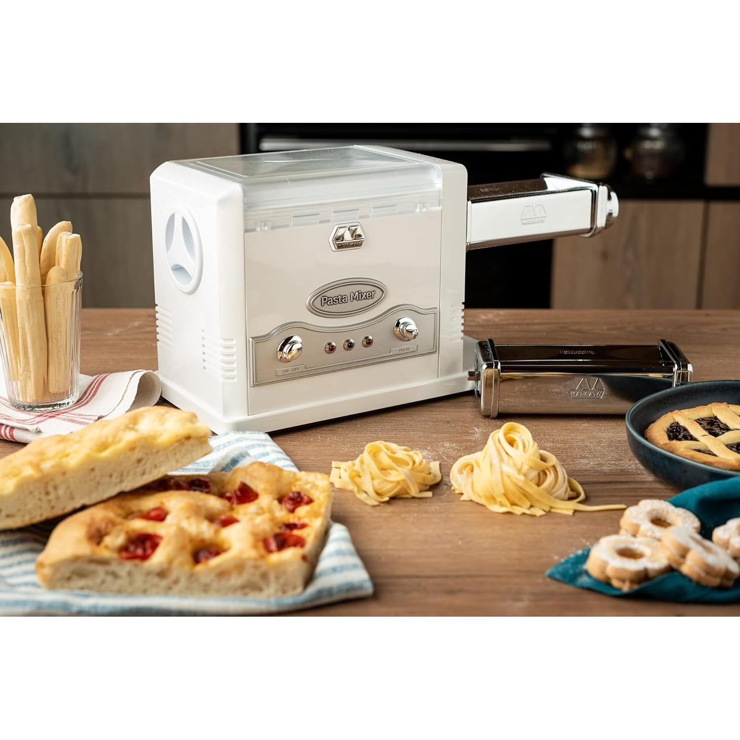 Marcato Pasta Fresca Pasta Machine & Dough Mixer - Made in Italy Electric Pasta Machine Dough Mixer