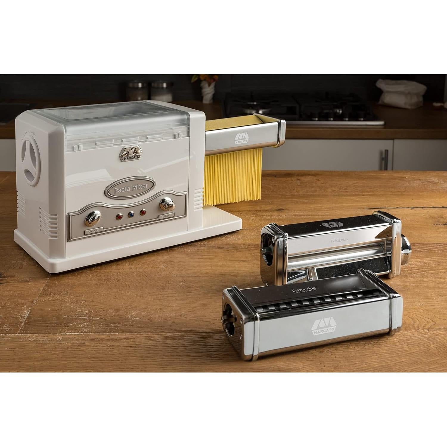 Marcato Pasta Fresca Pasta Machine & Dough Mixer - Made in Italy Electric Pasta Machine With Spaghetti