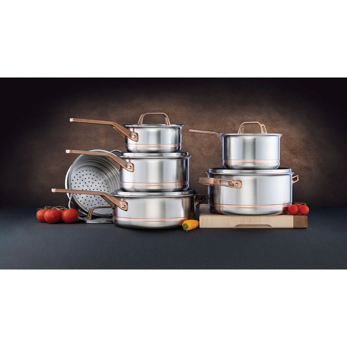 Meyer Copper Clad 5-Ply Copper Core Stainless Steel Cookware Set 12-Piece Made in Canada