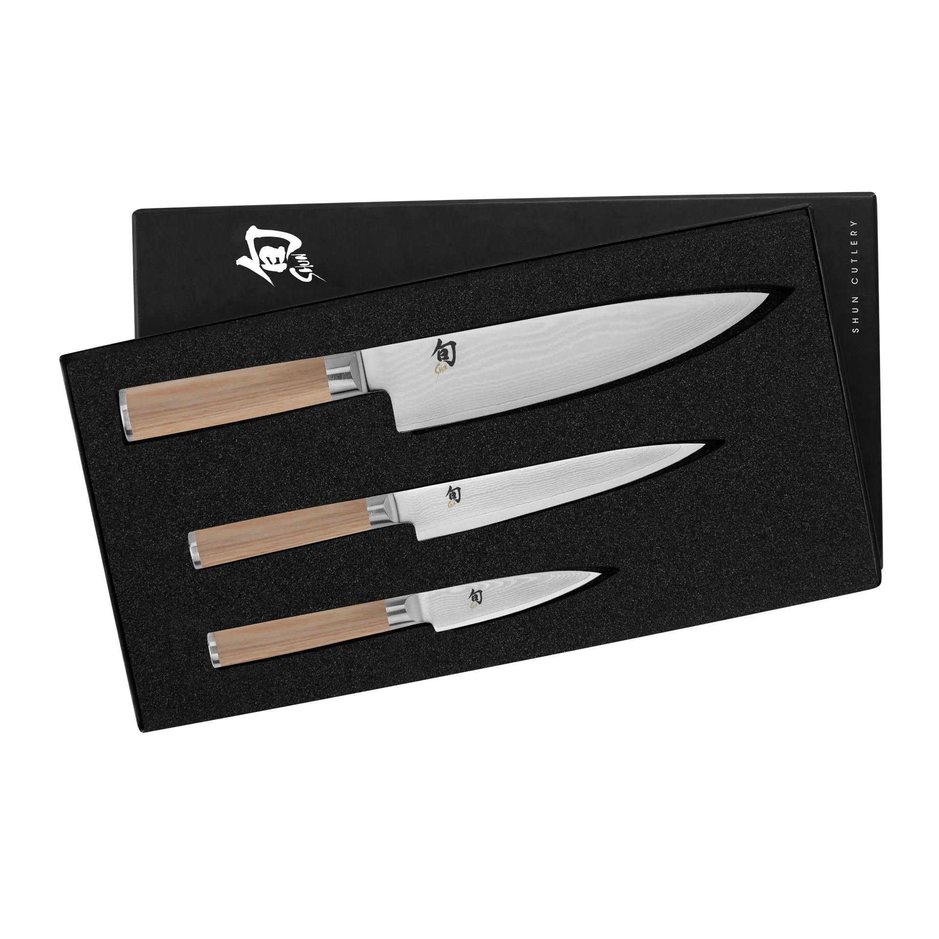 Shun Cutlery Classic Blonde 3-Piece Starter Set Model 8" Chef’s Knife, 3.5" Paring Knife, 6" Utility Knife DMS300W- Made in Japan