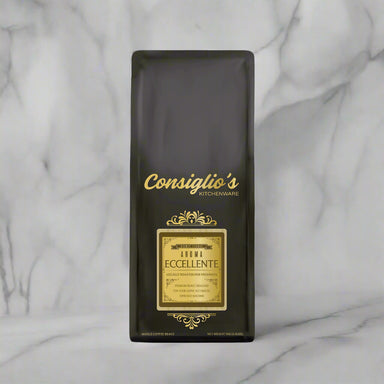 Consiglo's aroma eccellente fresh roast espresso coffee in the latest packaging. 