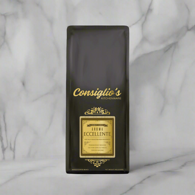 Consiglo's aroma eccellente fresh roast espresso coffee in the latest packaging. 