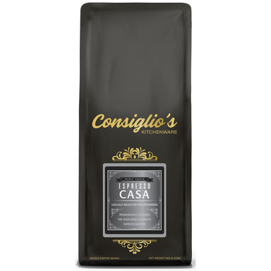 Black coffee bag with 'Consiglio's' branding on a white background