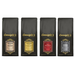 Four black coffee bags from Consiglio's Kitchenware with different coffee types on a white background.
