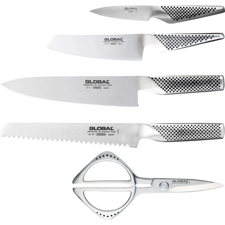 Global Takashi Set Di 7 Coltelli Professionali In Acciaio – Blocco Portacoltelli Incluso – Made In Japan