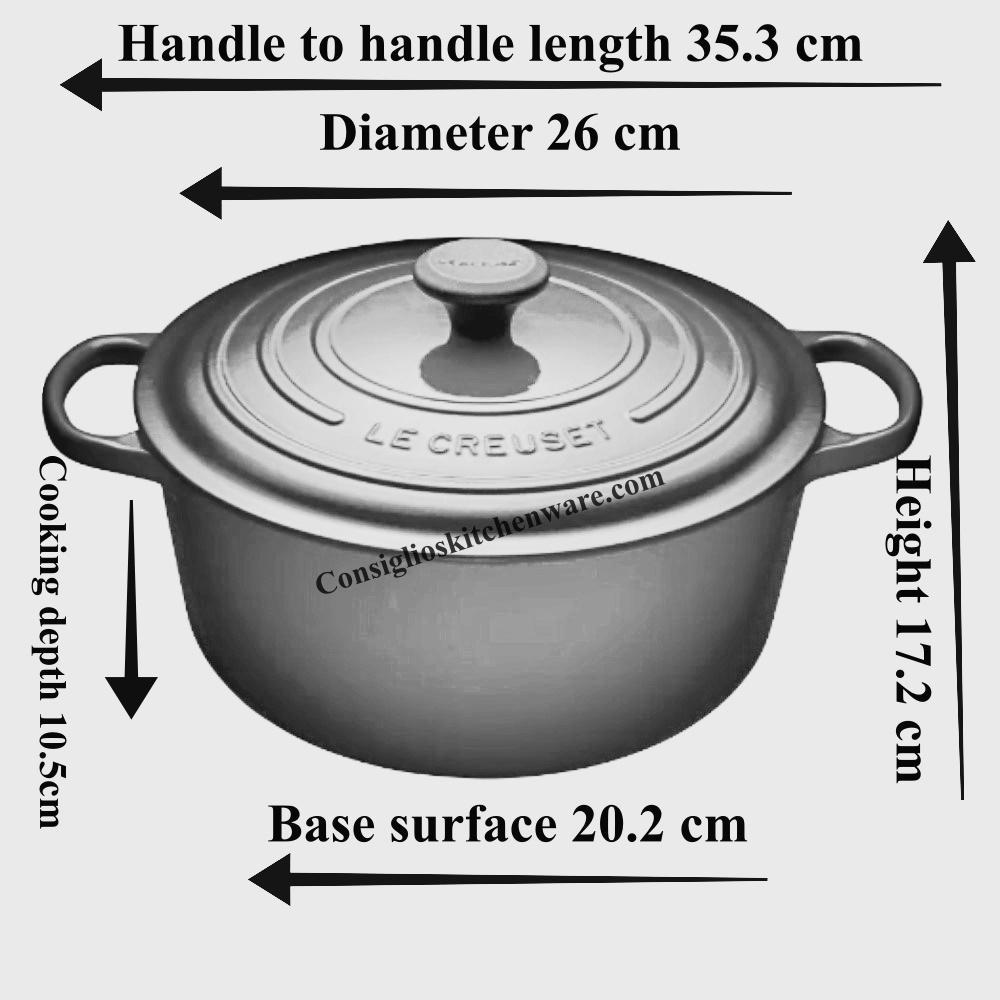 Le Creuset 5.3L Agave French/Dutch Oven (26cm) Dimensions