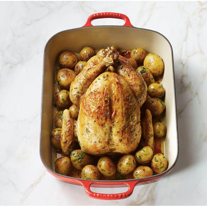 Le Creuset 4.9L Cherry Red Rectangular Roaster -LS2011-3367 Roast Chicken