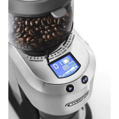 De'Longhi Dedica Espresso Coffee Grinder in Stainless Steel Housing Digital Control 