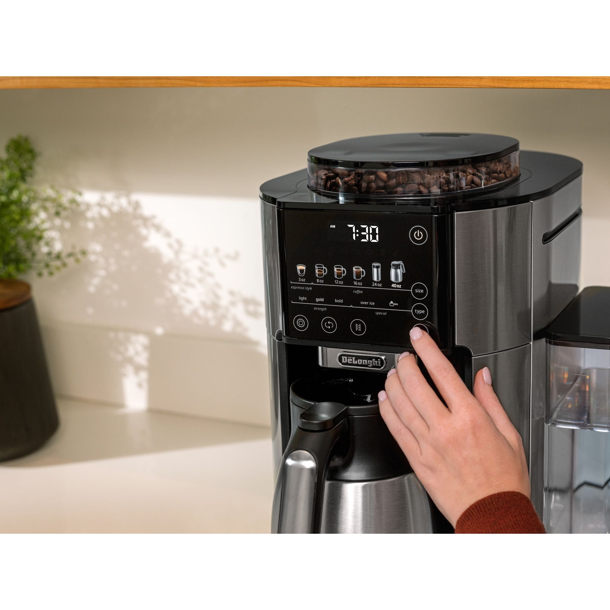 DeLonghi TrueBrew Automatic Coffee Machine - Stainless with Thermal Carafe CAM51035M Control Panel
