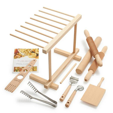 Eppicotispai Ultimate Pasta Starter Set - Made in Italy from Aluminum and Wood Drying Rack 