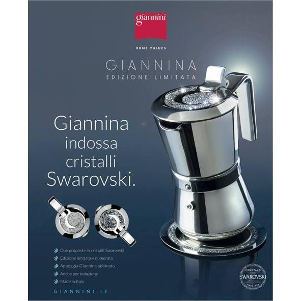 Giannina 3 cup Stainless Steel Stove Top Espresso Maker Swarovski Limited Edition - Fantasia Blu