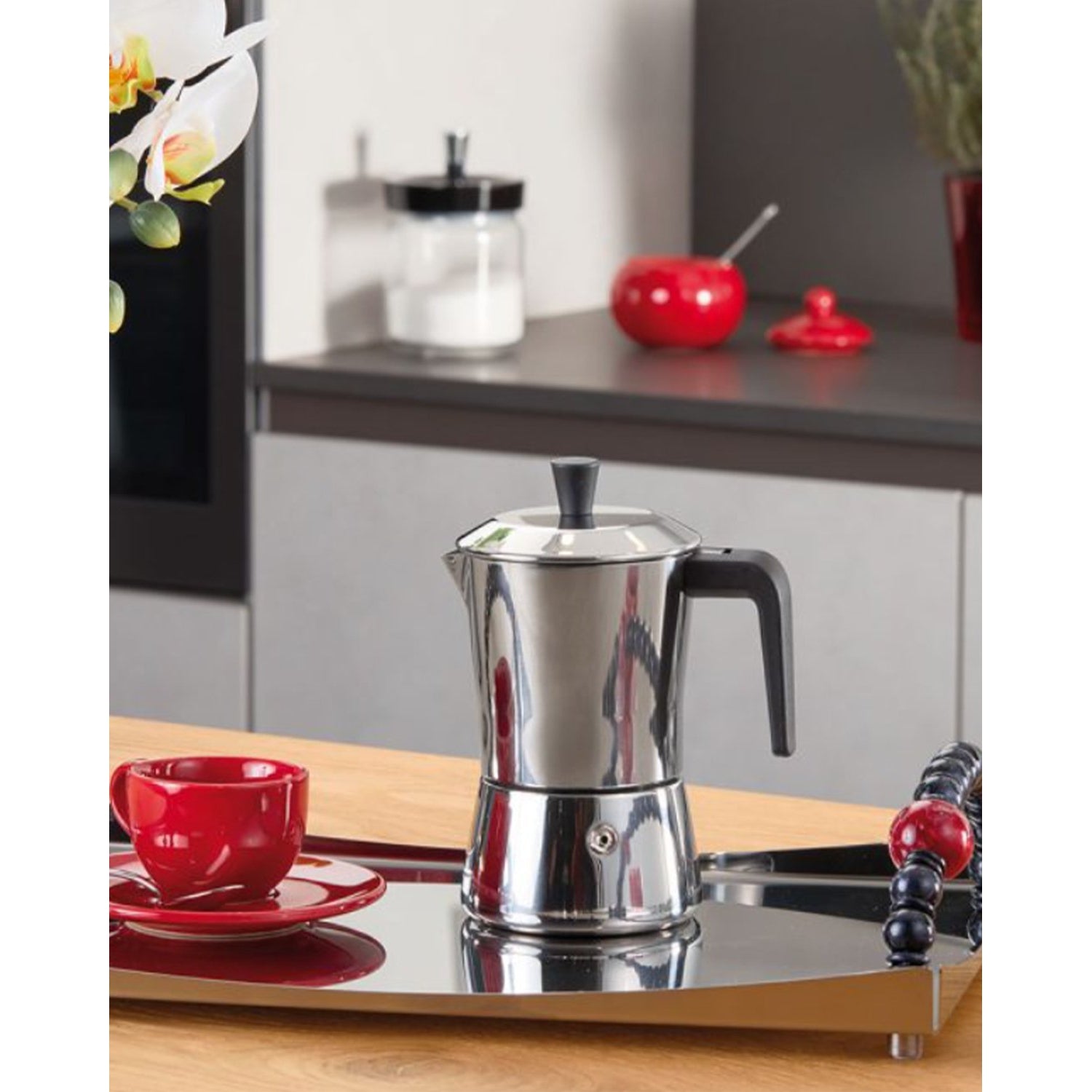 Giannini TUA - 6 cup Stainless Steel Stove Top Espresso Maker (Black Handle) Display