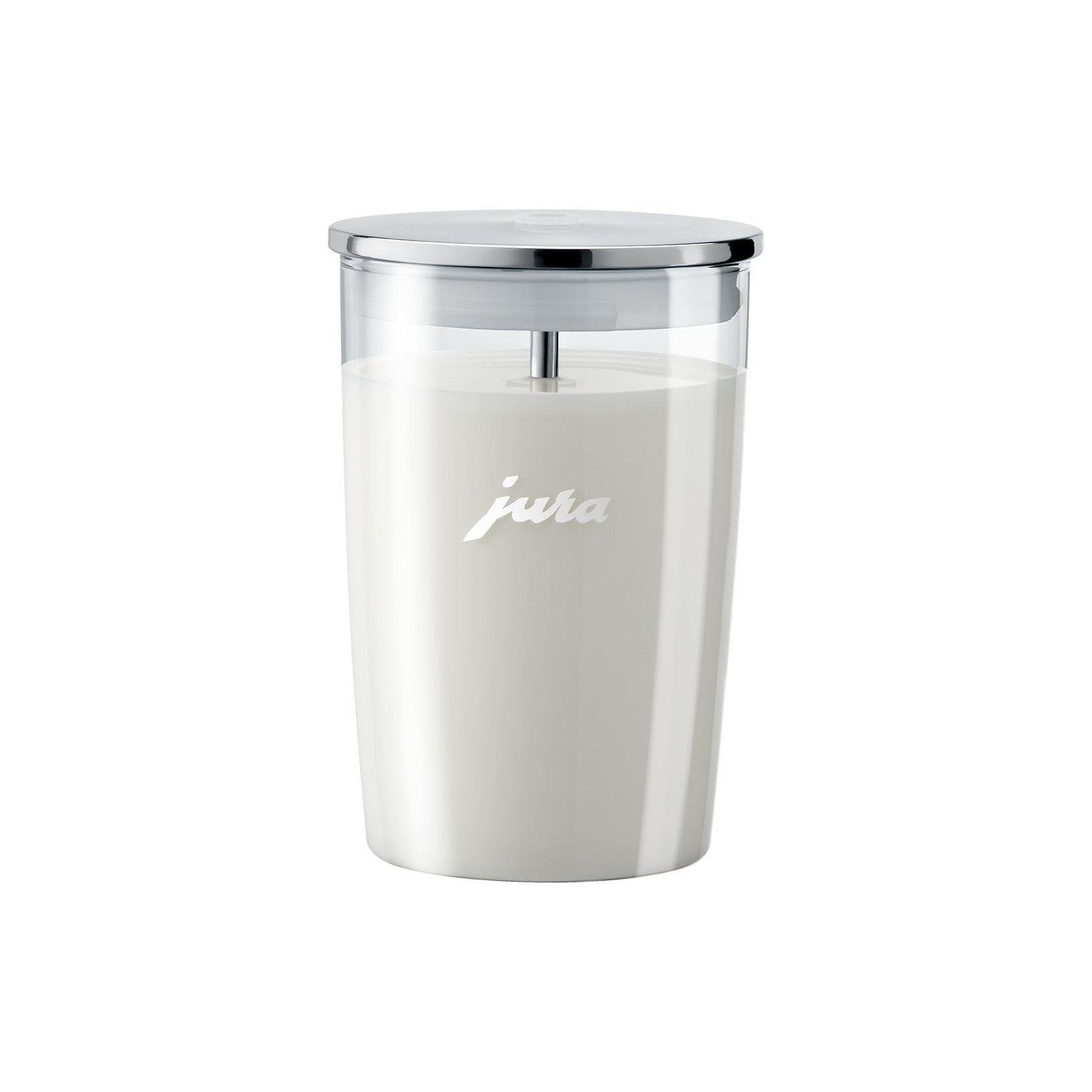 Jura Glass Milk Container (0.6L) Front View with Milk Canada