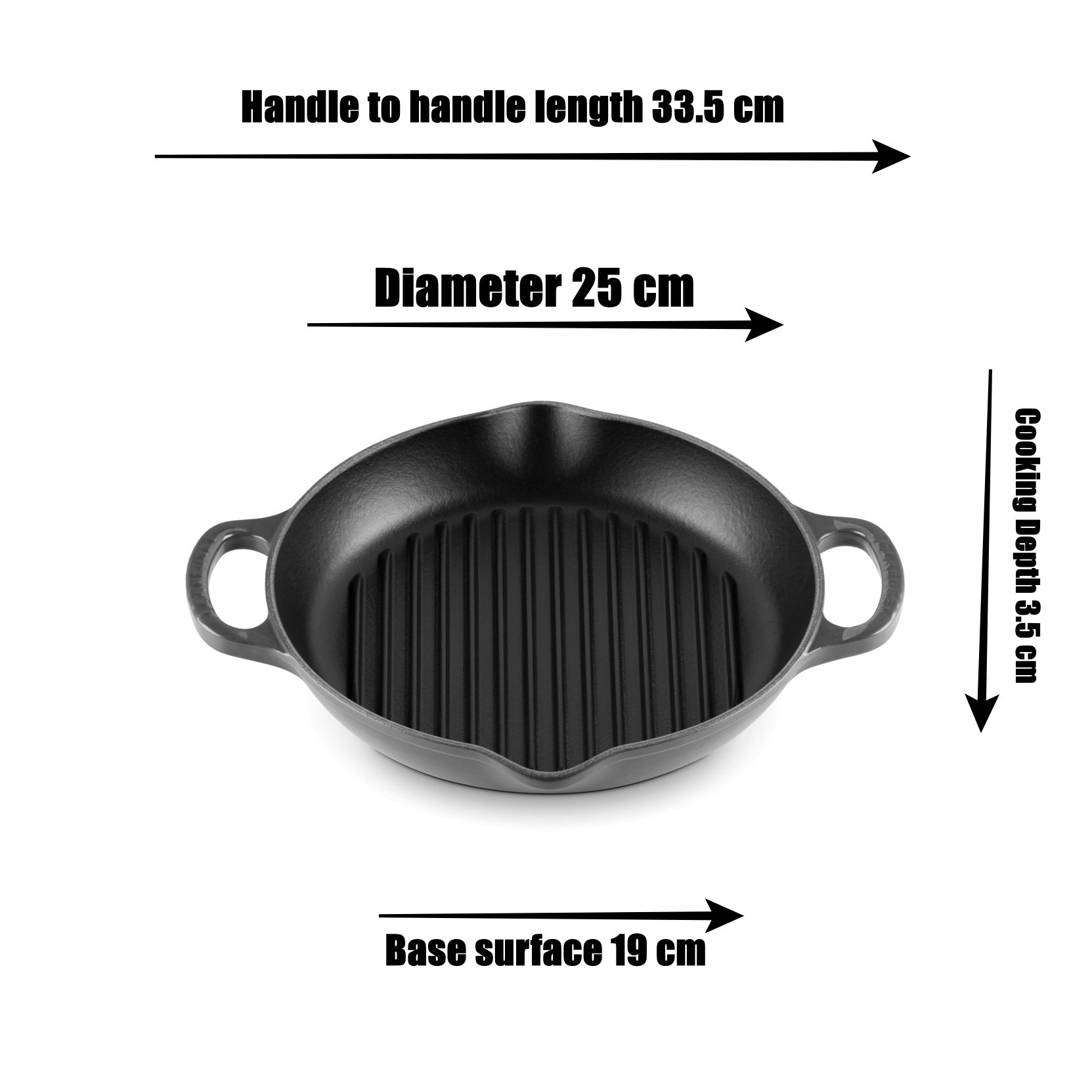 Le Creuset - 25cm Blueberry Deep Round Grill Dimensions