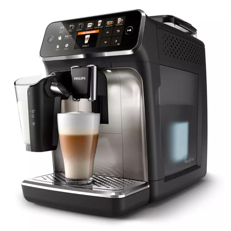 Philips Saeco 5400 Lattego Fully Automatic Espresso Machine - EP5447/94 Side View with Latte