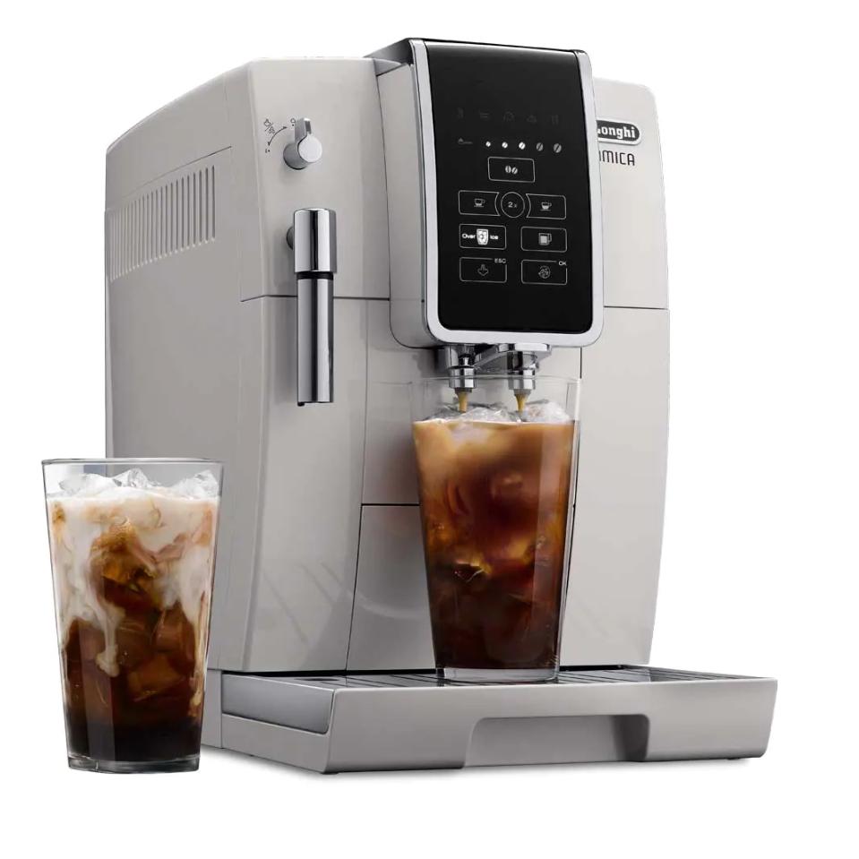DeLonghi ECAM35020W Dinamica TrueBrew Super Automatic Espresso Machine White Iced Coffee