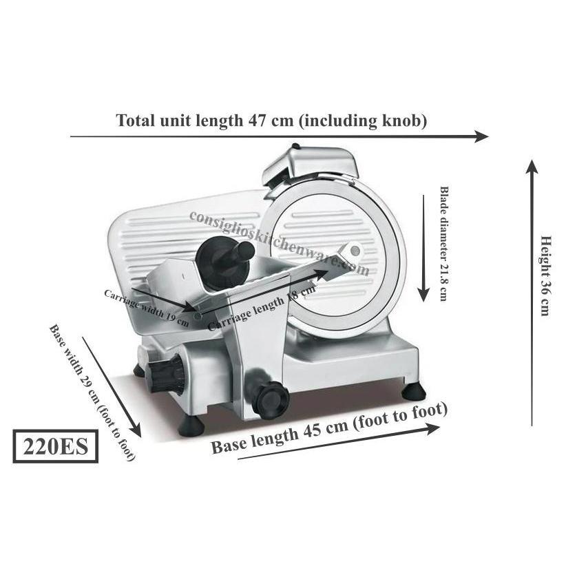 220ES - 8.6" Blade / .25HP Professional Semi Automatic Meat Slicer Canada Dimensions