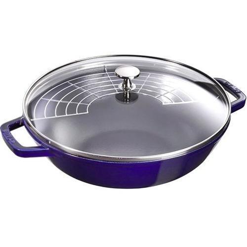 STAUB Cast Iron Wok With Glass Lid – 30cm / 12 Inch, 4.5 QT Capacity, Blue & Black, Enameled Cast Iron For All Cooktops
